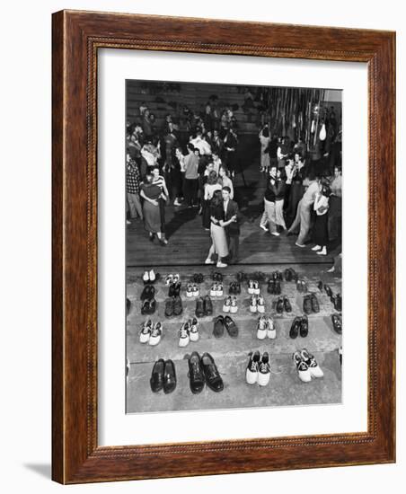 Shoeless Teenage Couples Dancing in HS Gym During a Sock Hop-Alfred Eisenstaedt-Framed Photographic Print