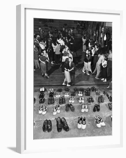 Shoeless Teenage Couples Dancing in HS Gym During a Sock Hop-Alfred Eisenstaedt-Framed Photographic Print