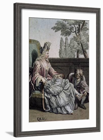 Shoemaker Measuring Lady's Shoes, Ca 1715, France, 18th Century-null-Framed Giclee Print