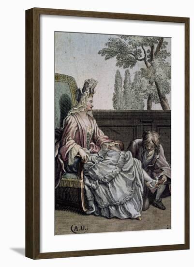 Shoemaker Measuring Lady's Shoes, Ca 1715, France, 18th Century-null-Framed Giclee Print