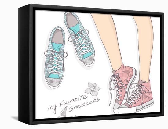 Shoes With Floral Pattern-cherry blossom girl-Framed Stretched Canvas