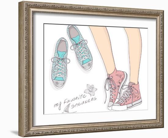 Shoes With Floral Pattern-cherry blossom girl-Framed Art Print