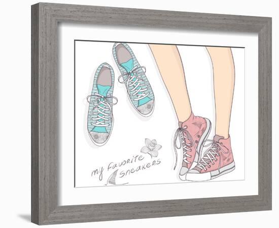 Shoes With Floral Pattern-cherry blossom girl-Framed Art Print