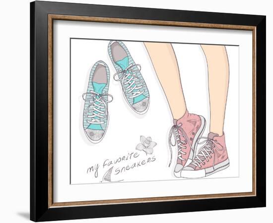 Shoes With Floral Pattern-cherry blossom girl-Framed Art Print