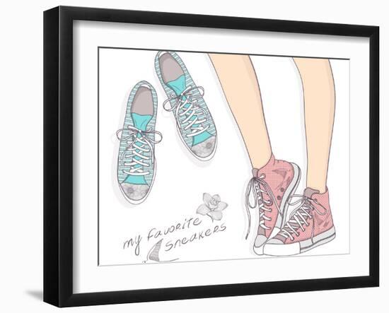 Shoes With Floral Pattern-cherry blossom girl-Framed Art Print