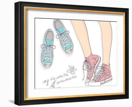 Shoes With Floral Pattern-cherry blossom girl-Framed Art Print