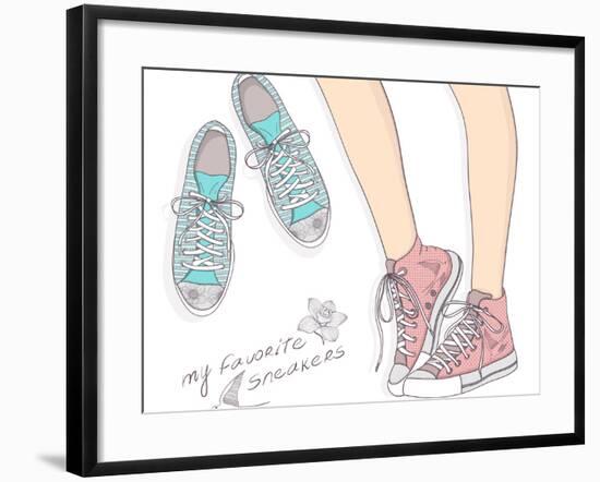 Shoes With Floral Pattern-cherry blossom girl-Framed Art Print