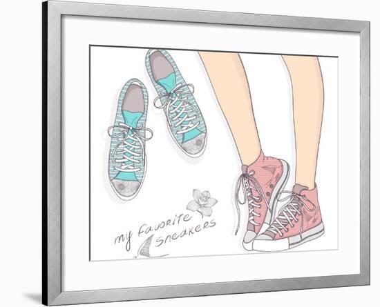 Shoes With Floral Pattern-cherry blossom girl-Framed Art Print