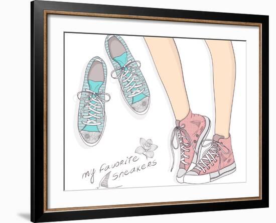 Shoes With Floral Pattern-cherry blossom girl-Framed Art Print