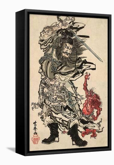 Shoki and Two Demons-Kyosai Kawanabe-Framed Premier Image Canvas