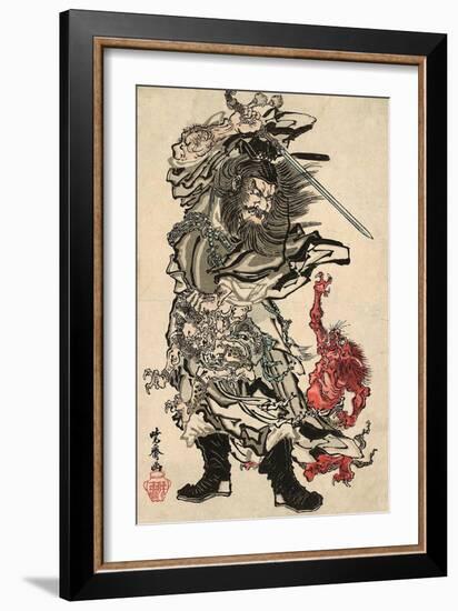 Shoki and Two Demons-Kyosai Kawanabe-Framed Giclee Print