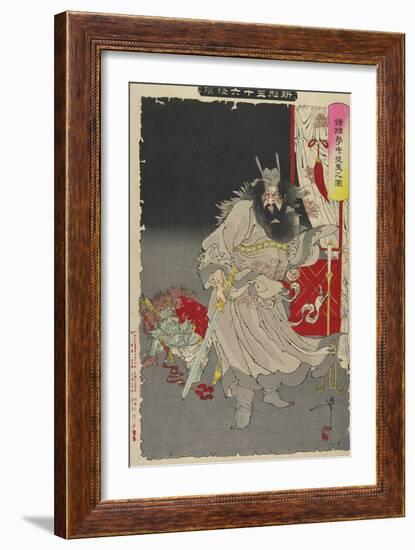 Shoki Capturing a Demon, 1890-Tsukioka Yoshitoshi-Framed Giclee Print