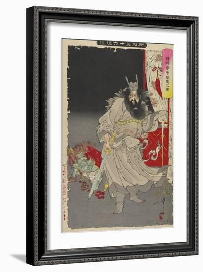 Shoki Capturing a Demon, 1890-Tsukioka Yoshitoshi-Framed Giclee Print