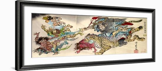 Shoki Riding on a Tiger Chasing Demons Away, Titled Satsuki-Kyosai Kawanabe-Framed Giclee Print