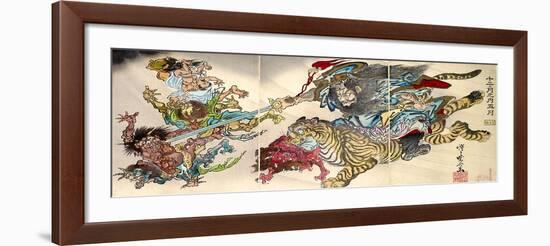 Shoki Riding on a Tiger Chasing Demons Away, Titled Satsuki-Kyosai Kawanabe-Framed Giclee Print