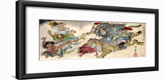 Shoki Riding on a Tiger Chasing Demons Away, Titled Satsuki-Kyosai Kawanabe-Framed Giclee Print