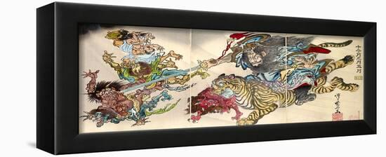 Shoki Riding on a Tiger Chasing Demons Away, Titled Satsuki-Kyosai Kawanabe-Framed Giclee Print