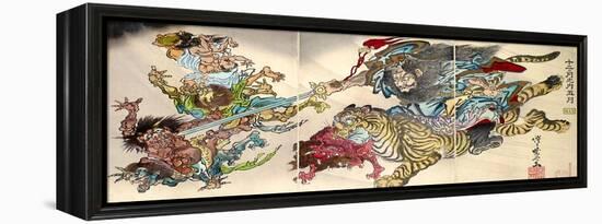 Shoki Riding on a Tiger Chasing Demons Away, Titled Satsuki-Kyosai Kawanabe-Framed Premier Image Canvas