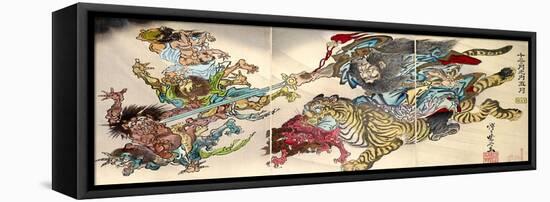 Shoki Riding on a Tiger Chasing Demons Away, Titled Satsuki-Kyosai Kawanabe-Framed Premier Image Canvas