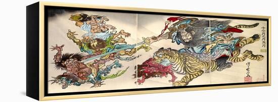 Shoki Riding on a Tiger Chasing Demons Away, Titled Satsuki-Kyosai Kawanabe-Framed Premier Image Canvas