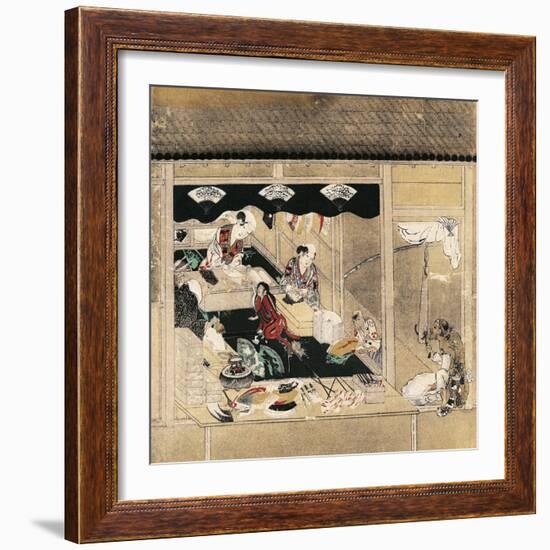 Shokunin Zukushi-E, Craftsmen at Work, Fan Makers, Detail from Screen, Japan, Edo Period-null-Framed Giclee Print