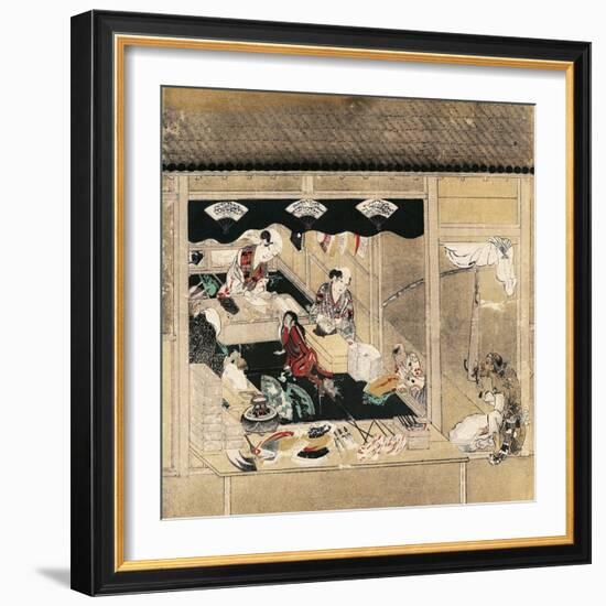 Shokunin Zukushi-E, Craftsmen at Work, Fan Makers, Detail from Screen, Japan, Edo Period-null-Framed Giclee Print