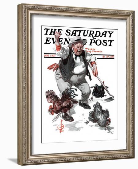 "Shoo Chickens !," Saturday Evening Post Cover, June 2, 1923-Joseph Christian Leyendecker-Framed Giclee Print