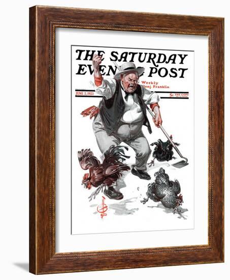 "Shoo Chickens !," Saturday Evening Post Cover, June 2, 1923-Joseph Christian Leyendecker-Framed Giclee Print