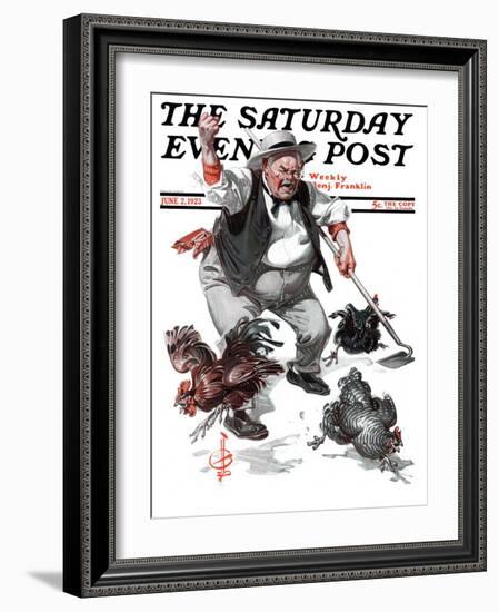 "Shoo Chickens !," Saturday Evening Post Cover, June 2, 1923-Joseph Christian Leyendecker-Framed Giclee Print