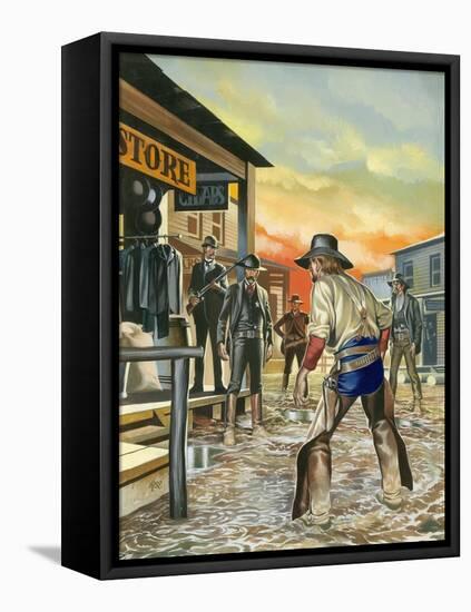 Shoot Out in the Wild West-Ron Embleton-Framed Premier Image Canvas