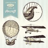 Hand-Drawn Vintage Aircraft Illustrations - Hot Air Balloon, Airplane and Biplane-shootandwin-Art Print