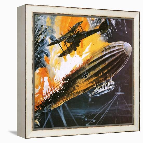 Shooting Down a Zeppelin During the First World War-Wilf Hardy-Framed Premier Image Canvas