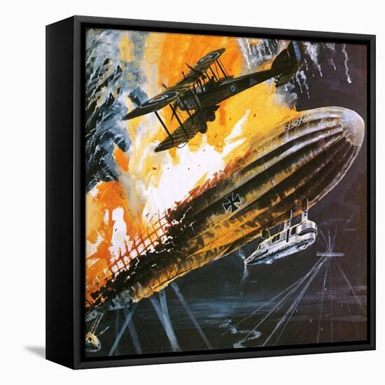 Shooting Down a Zeppelin During the First World War-Wilf Hardy-Framed Premier Image Canvas