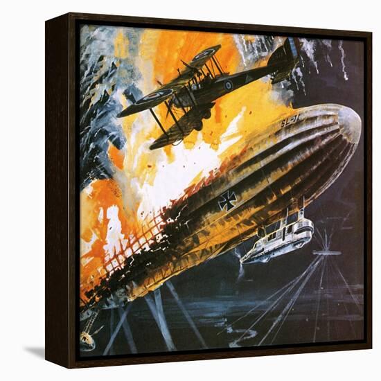 Shooting Down a Zeppelin During the First World War-Wilf Hardy-Framed Premier Image Canvas