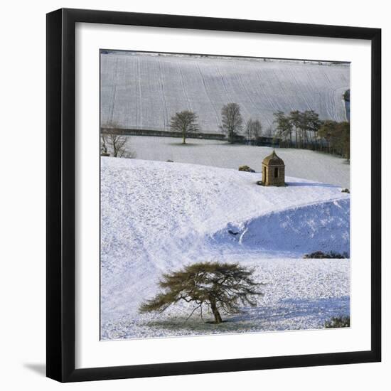 Shooting Lodge in the Snow with Winter Trees,, Newton Wood, North Yorkshire, England-Joe Cornish-Framed Photographic Print