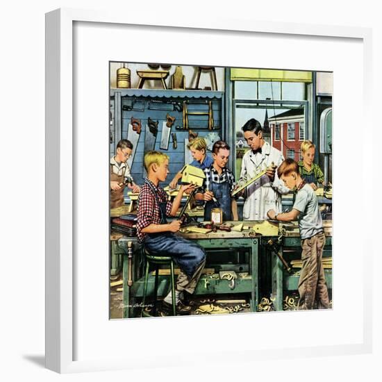 "Shop Class", March 19, 1955-Stevan Dohanos-Framed Giclee Print