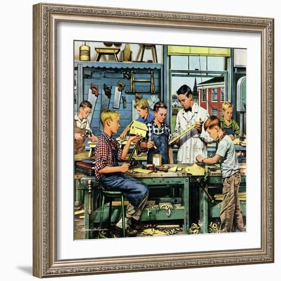 "Shop Class", March 19, 1955-Stevan Dohanos-Framed Giclee Print