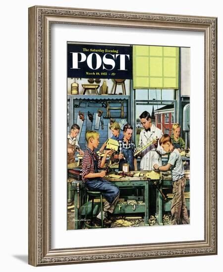 "Shop Class" Saturday Evening Post Cover, March 19, 1955-Stevan Dohanos-Framed Giclee Print