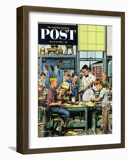 "Shop Class" Saturday Evening Post Cover, March 19, 1955-Stevan Dohanos-Framed Giclee Print