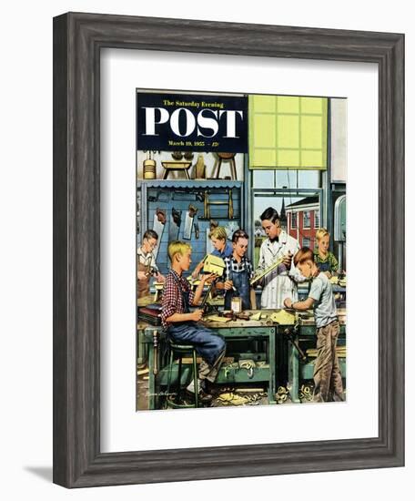 "Shop Class" Saturday Evening Post Cover, March 19, 1955-Stevan Dohanos-Framed Giclee Print