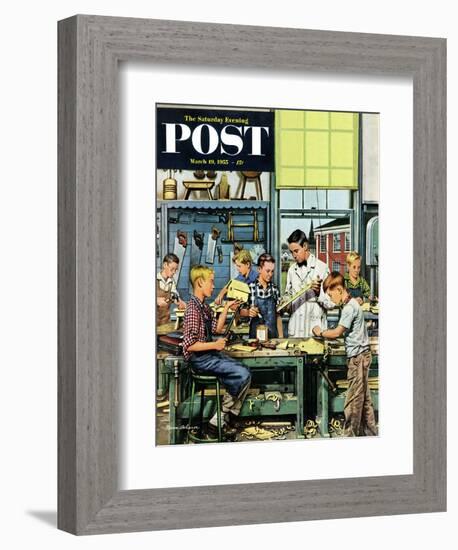 "Shop Class" Saturday Evening Post Cover, March 19, 1955-Stevan Dohanos-Framed Giclee Print