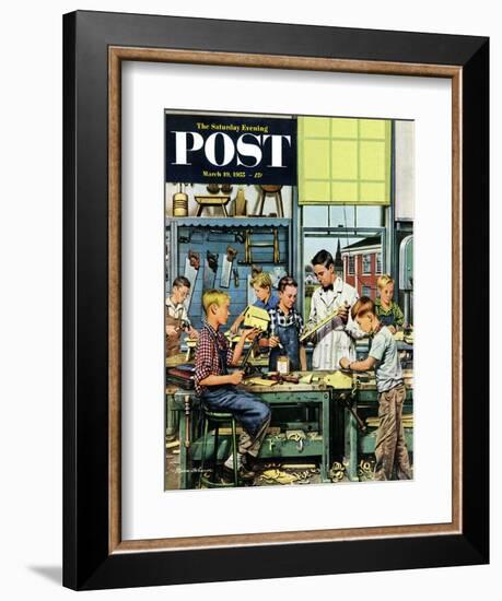 "Shop Class" Saturday Evening Post Cover, March 19, 1955-Stevan Dohanos-Framed Giclee Print