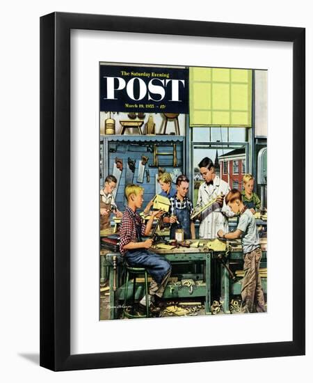 "Shop Class" Saturday Evening Post Cover, March 19, 1955-Stevan Dohanos-Framed Giclee Print