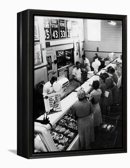 Shoppers at Butcher Counter in A&P Grocery Store-Alfred Eisenstaedt-Framed Premier Image Canvas