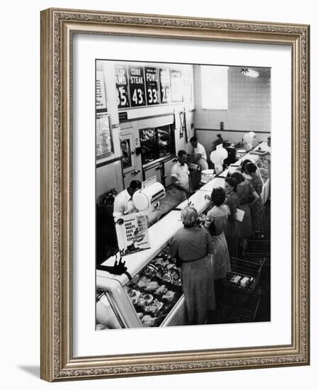 Shoppers at Butcher Counter in A&P Grocery Store-Alfred Eisenstaedt-Framed Photographic Print