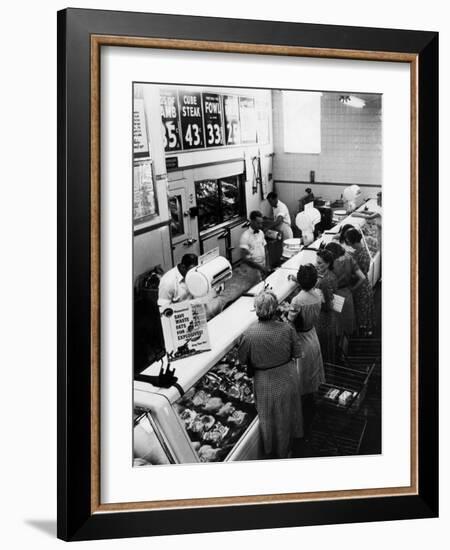 Shoppers at Butcher Counter in A&P Grocery Store-Alfred Eisenstaedt-Framed Photographic Print