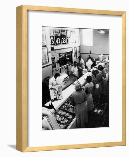 Shoppers at Butcher Counter in A&P Grocery Store-Alfred Eisenstaedt-Framed Photographic Print