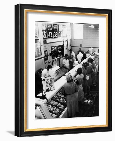 Shoppers at Butcher Counter in A&P Grocery Store-Alfred Eisenstaedt-Framed Photographic Print