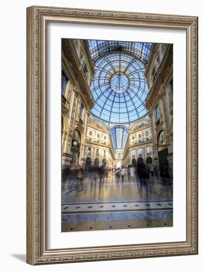 Shopping arcades and glass dome of historical Galleria Vittorio Emanuele II, Milan, Italy-Roberto Moiola-Framed Photographic Print