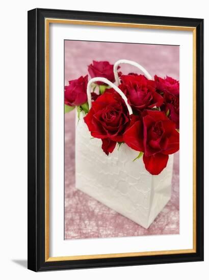 Shopping Bag with Red Roses-Cora Niele-Framed Giclee Print